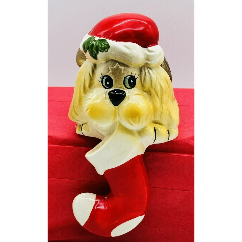 House of Lloyd Dog Christmas Stocking Holder Shelf Sitter Figurine Vintage - Picture 2 of 11